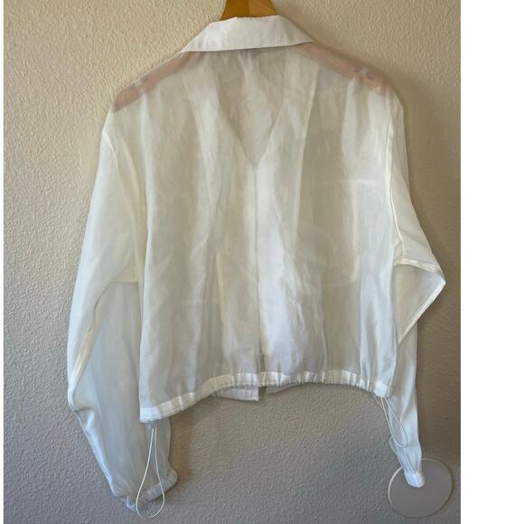 Dzay/ Less White Sheer Mesh Zip Up Draw String Windbreaker Jacket Street XL - Picture 2 of 12